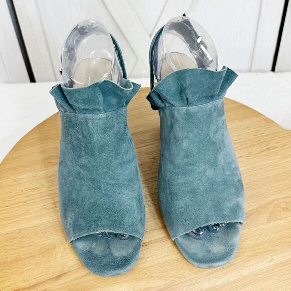 Seychelles by Anthropologie Sightseeing Suede Slingback Peep Toe Heels Teal 9 - Picture 6 of 11